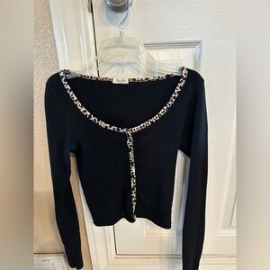 Brandy Melville Black Zelly Cardigan with Leopard Print